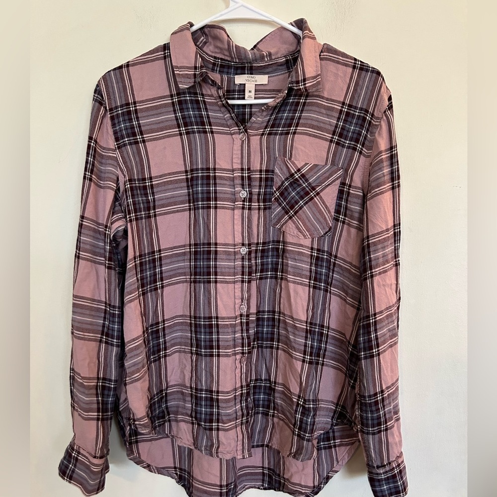 Como vintage you can medium button down plaid ladies flannel top